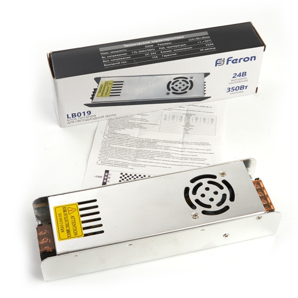 Блок питания для светодиодной ленты 350W 24V (драйвер), LB019 Feron Блок питания для светодиодной ленты 350W 24V (драйвер), LB019 Feron