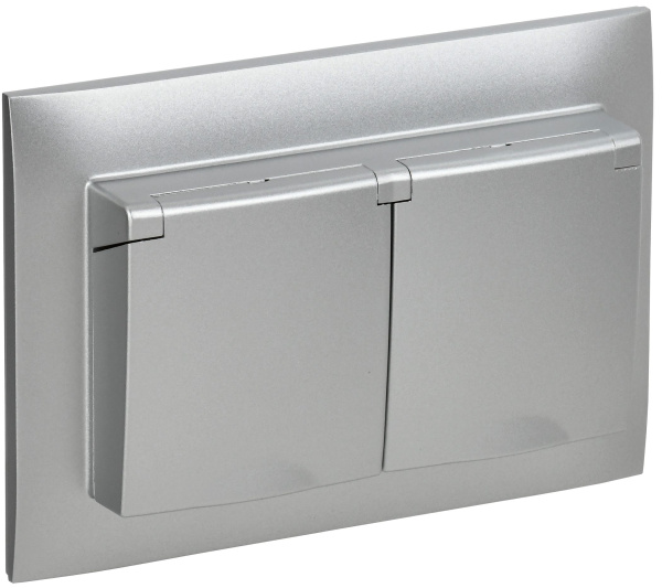 SKANDY Розетка 2-местная и крышкой 16А в сборе IP44 SK-R12S серебряный IEK