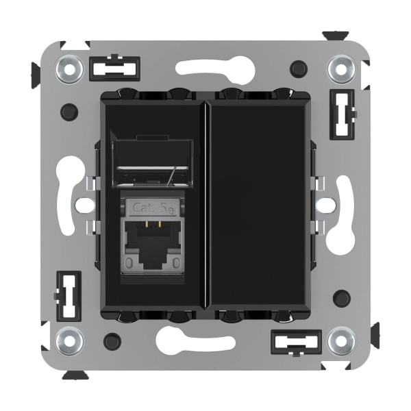 Компьютерная розетка RJ-45 в стену, кат.5e одинарная экранированная, "Avanti","Черный квадрат" DKC