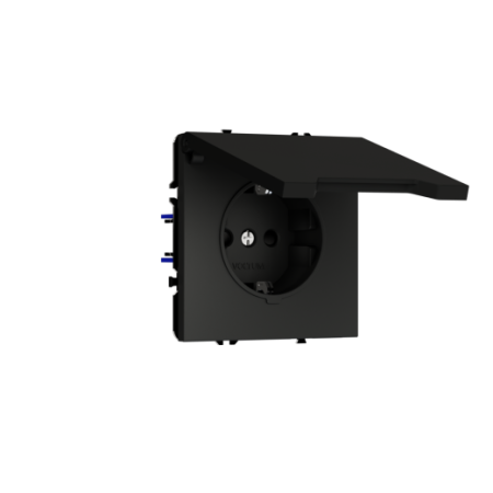 Розетка встраиваемая Voltum S70 с заземлением, защитными шторками и крышкой 16А, (черный матовый)