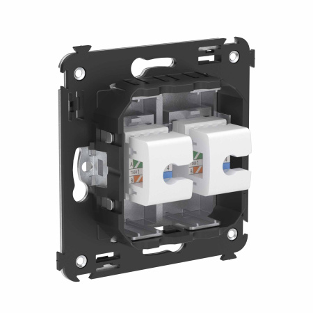 Телефонная розетка RJ-12 без шторки в стену двойная, "Avanti", "Закаленная сталь" DKC