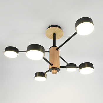 Люстра под лампу GCHL-6GX53-M Черная+Дерево Элизиум General