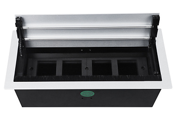 Donel Настольный встраиваемый розеточный блок с откидной крышкой 8 мод. (4 мод. 45х45), алюминий