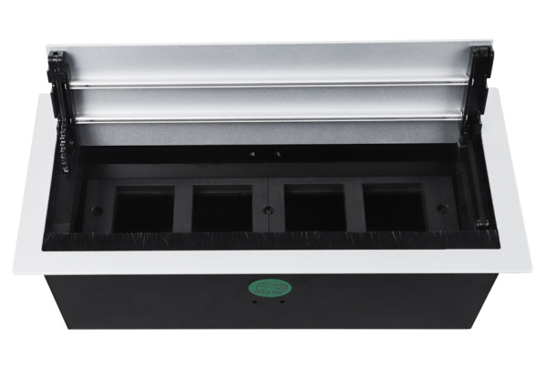 Donel Настольный встраиваемый розеточный блок с откидной крышкой 8 мод. (4 мод. 45х45), алюминий