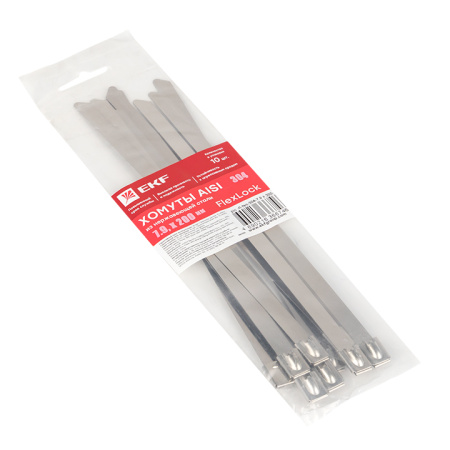 Хомут AISI 304 из нержавеющей стали, 7,9x200 (10 шт) FlexLock PROxima EKF