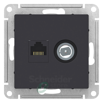 ATLASDESIGN Механизм розетки без лицевой панели СУ TV + RJ45 кат.5E . карбон IP20 (кр.5шт) Schneider Electric