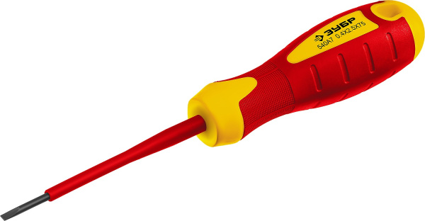 Отвертка диэлектрическая до 1000В, "Профессионал" "ПРОФИ ЭЛЕКТРИК" 25261-2.5-075, Cr-V, трехкомпонент рукоятка, SL 2 x 75 мм ЗУБР