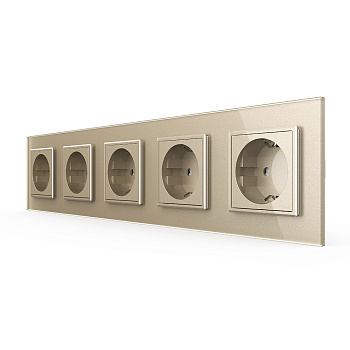 Розетка электрическая 16А 5 постов, цвет шампань Livolo