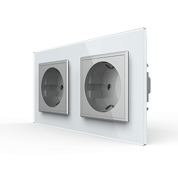 Розетка Livolo 2 поста Серая с белой рамкой VL-C7C2EU-15/11