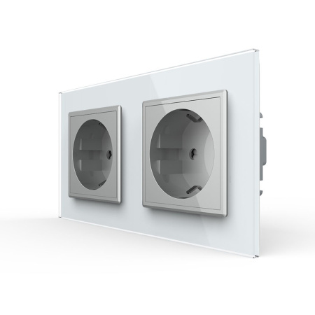 Розетка Livolo 2 поста Серая с белой рамкой VL-C7C2EU-15/11