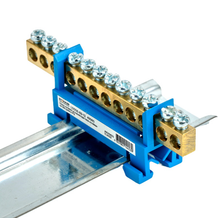 Шина "N" на изоляторе STEKKER 6*9 тип "стойка" на DIN-рейку 12 выводов, синий, LD556-69-12