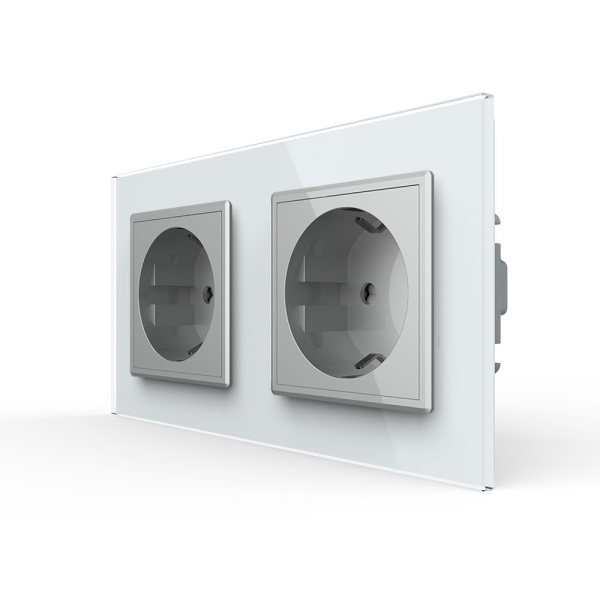Розетка Livolo 2 поста Серая с белой рамкой VL-C7C2EU-15/11