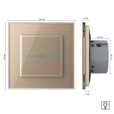 Сенсорный диммер Quadro 1 клавиша 1 пост Золотой Livolo
