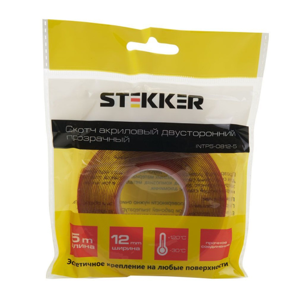 Скотч акриловый двусторонний STEKKER INTP5-0812-5 0,8*12 мм,длина 5м, прозрачный, красная подложка Скотч акриловый двусторонний STEKKER INTP5-0812-5 0,8*12 мм,длина 5м, прозрачный, красная подложка