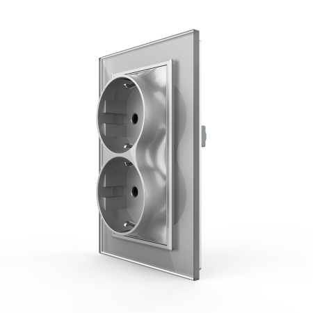 Розетка Livolo электрическая двойная 1 пост с заземлением, рамкой, защитными шторками 16A, цвет серый VL-C7CTF16A.TF16A-IP