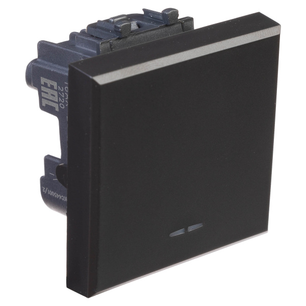 Выключатель одноклавишный модульный, "Avanti", "Черный матовый", 2 модуля DKC