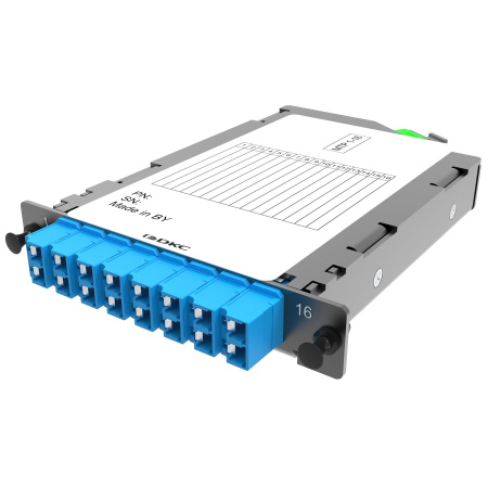 Претерминированная кассета 16 ОВ, OS2, 1xMTP(16)f/8xLC-UPC Duplex, (с интегрированными шторками), 1/2HU DKC