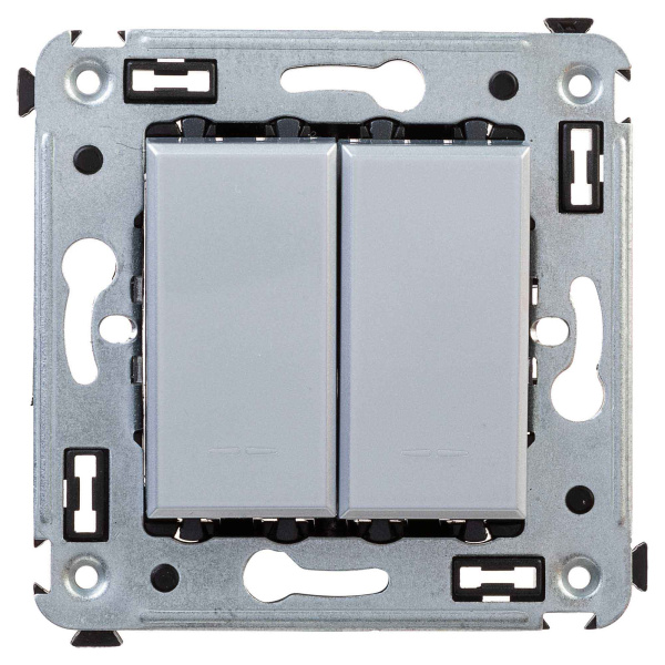 Выключатель двухклавишный в стену, "Avanti", "Закаленная сталь" DKC