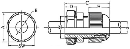 Зажим кабельный с контргайкой, IP68, PG9, д.4 - 8мм R DKC