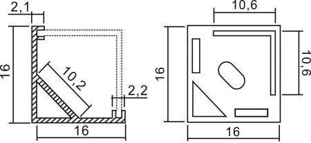 Профиль алюминиевый угловой квадратный, серебро, CAB281