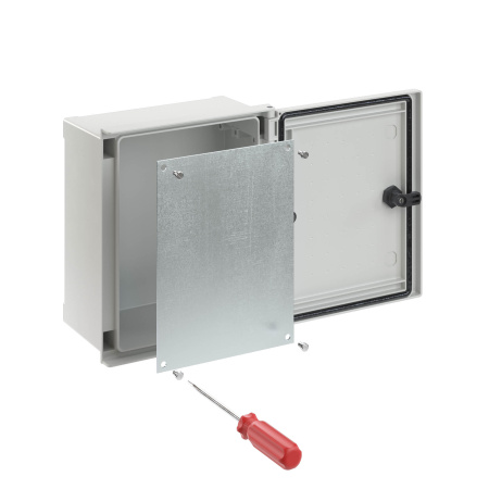 Монтажная панель для цельного навесного шкафа из фибергласа, металл, 300х250 (ВхШ) мм DKC