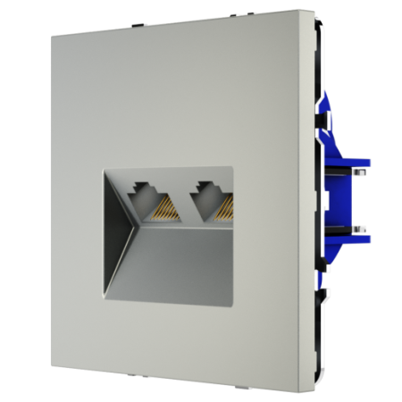 Розетка компьютерная встраиваемая Voltum S70 двойная RJ45+RJ45 КАТ.6, (сталь)