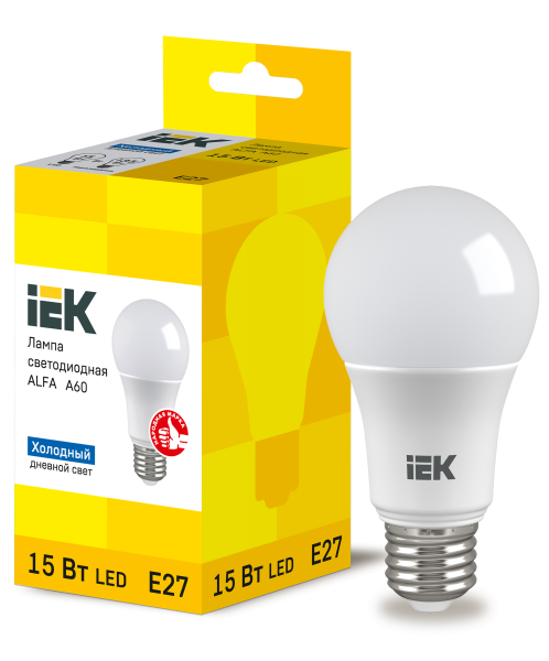 Лампа светодиодная ALFA A60 шар 15Вт 230В 6500К E27 IEK Лампа светодиодная ALFA A60 шар 15Вт 230В 6500К E27 IEK