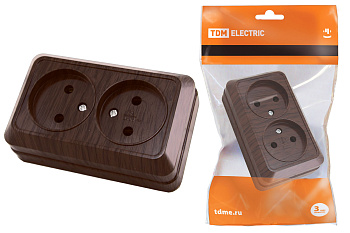 Розетка двойная 2П открытой установки IP20 10А 250В (керамика) бук "Ладога" TDM Розетка двойная 2П открытой установки IP20 10А 250В (керамика) бук "Ладога" TDM