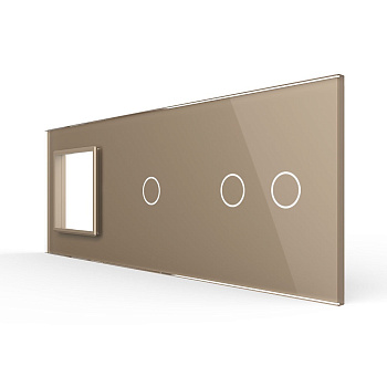 Панель для розетки и двух сенсорных выключателей, 3 клавиши (1+2), цвет золотой, стекло Livolo