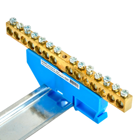 Шина "N" на изоляторе STEKKER 8*12 на DIN-рейку 14 выводов, синий, LD555-812-14