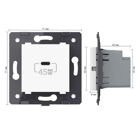 Розетка USB type C с блоком питания 45W, цвет белый (механизм) Livolo