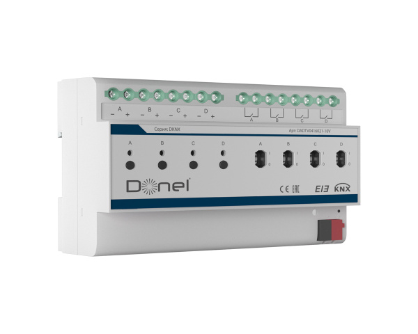 Donel KNX Диммер 1-10V, 4-канальный, 16AПассивный режим DC 0/1-10 В, ток переключения 16 А / 250 В переменного тока, Cерия DKNX
