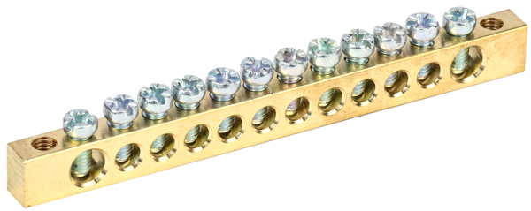 Шина PEN "земля-ноль" 6х9мм 12/2 (12групп/крепеж по краям) IEK