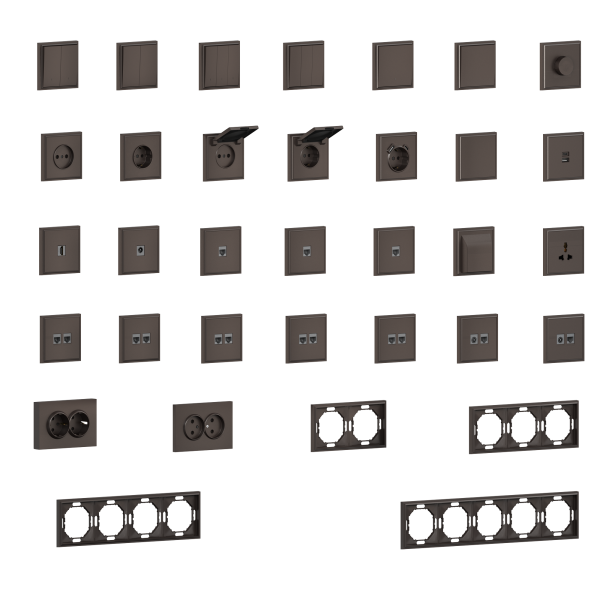 Donel S08 мокко накладка для розетки Schuko с зарядным устройством USB A+C, со шторками 16A 250 В~,серия DB