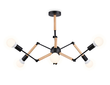 Подвесной светильник в стиле лофт TR80488/6 BK/LW черный/светлое дерево E27/6 max 60W D930*510 Ambrella Light