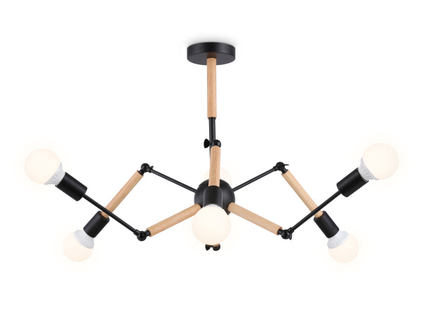 Подвесной светильник в стиле лофт TR80488/6 BK/LW черный/светлое дерево E27/6 max 60W D930*510 Ambrella Light