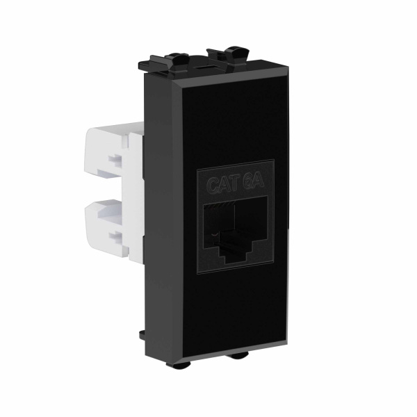 Компьютерная розетка RJ-45 без шторки модульная, кат.6А, "Avanti", "Черный квадрат", 1 модуль DKC