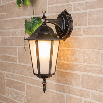 Уличный настенный светильник 1*E27 черное золото IP44 (a035744) Elektrostandard