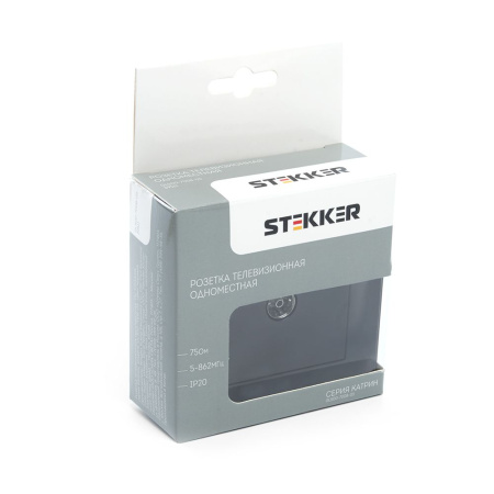 Розетка телевизионная 1-местная, STEKKER, GLS00-7008-05, 75 Ом, 5-862МГц, серия Катрин, черный