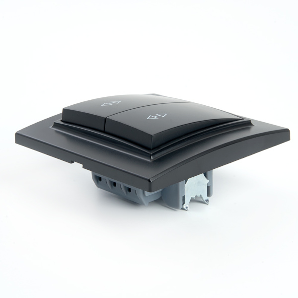 Переключатель 2-клавишный STEKKER PSW10-9008-03, 250В, 10А, серия Эрна, черный