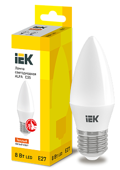 Лампа светодиодная ALFA C35 свеча 8Вт 230В 3000К E27 IEK