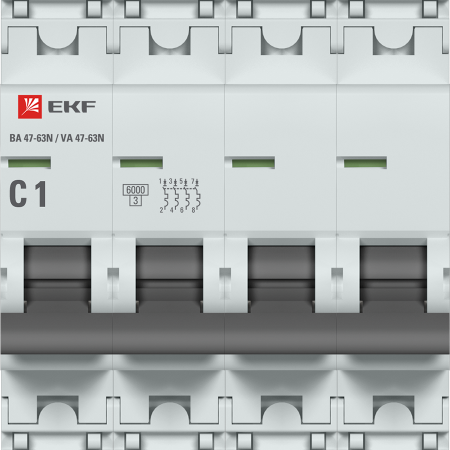 Выключатель автоматический ВА МОД 4П 1А C 6кА ВА 47-63N PROxima EKF