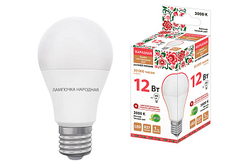 Лампа светодиодная НЛ-LED-A60-12 Вт-230 В-3000 К-Е27, (60х108 мм), Народная TDM