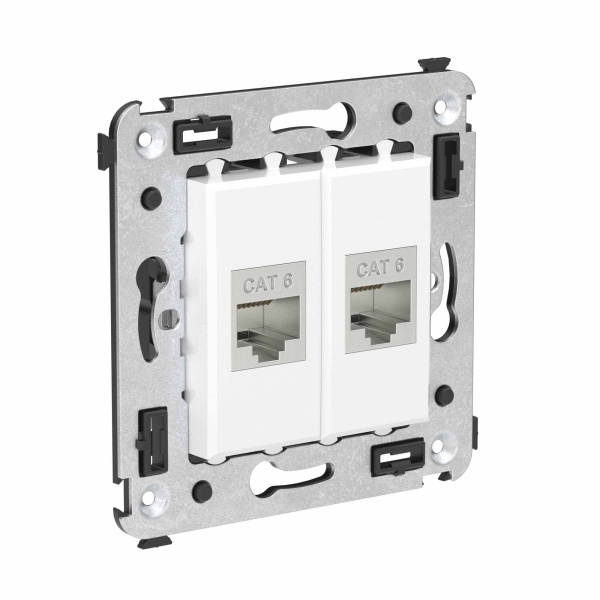 Компьютерная розетка RJ-45 без шторки в стену, кат.6 двойная экранированная, "Avanti", "Белое облако" DKC