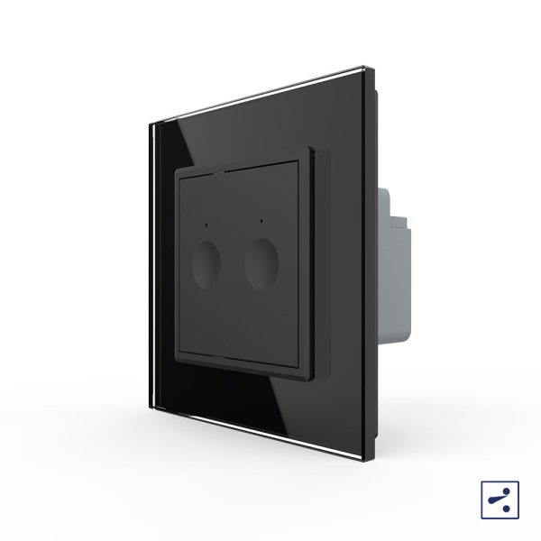 Двухклавишный проходной сенсорный выключатель Module, цвет черный Livolo