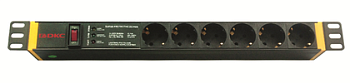 Блок распределения питания (PDU) 19" 16A с выключателем и защитой, Вых:6 Schuko, Вх: Schuko DKC