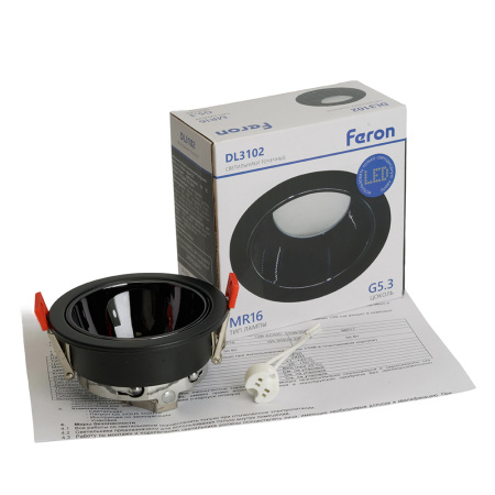 Светильник потолочный встраиваемый, MR16 G5.3, черный + черный хром DL3102 Feron