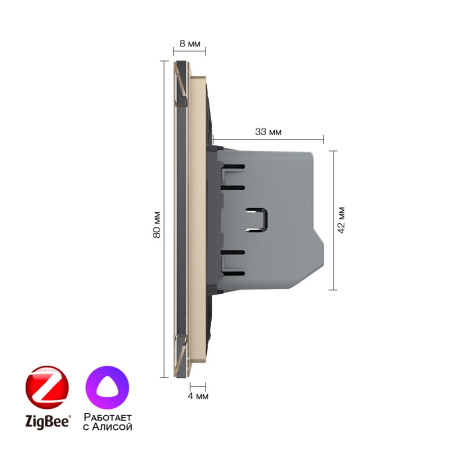 Двухклавишный умный сенсорный выключатель Livolo ZigBee, 1 пост, Золотой VL-C702Z-2AG