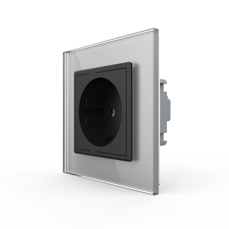 Розетка Livolo 1 пост Черная с серой рамкой VL-C7C1EU-12/15
