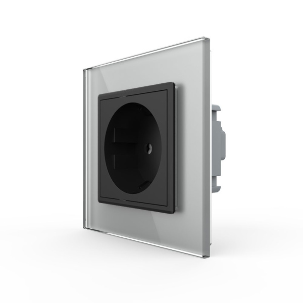 Розетка Livolo 1 пост Черная с серой рамкой VL-C7C1EU-12/15
